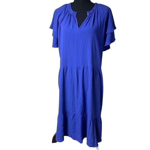 Old Navy Cobalt Electric Blue Tiered Flutter Sleeve Dress - Picture 1 of 8